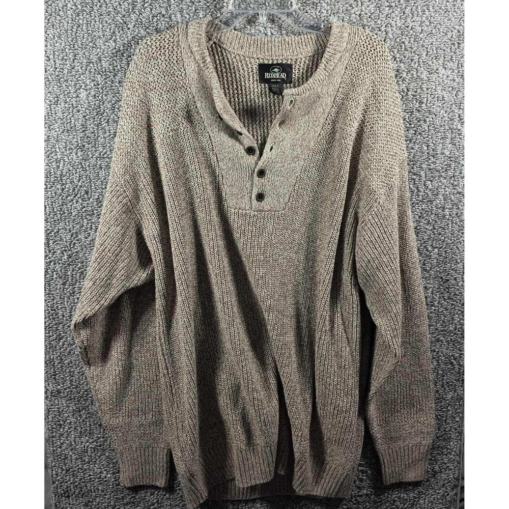 RedHead Henley Sweater‎ Tan Knit Long Sleeve Mens 2XLT Cotton